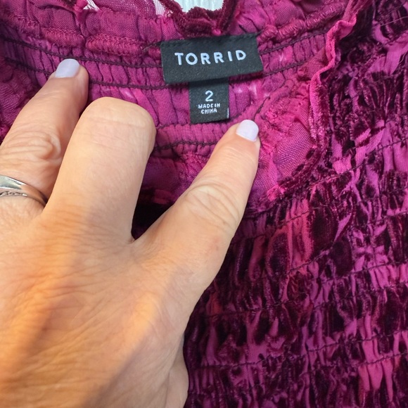 Pink Purple Puff Sleeve Burn Out Velvet Smocked Crop Blouse Bustier Sexy - Picture 4 of 7